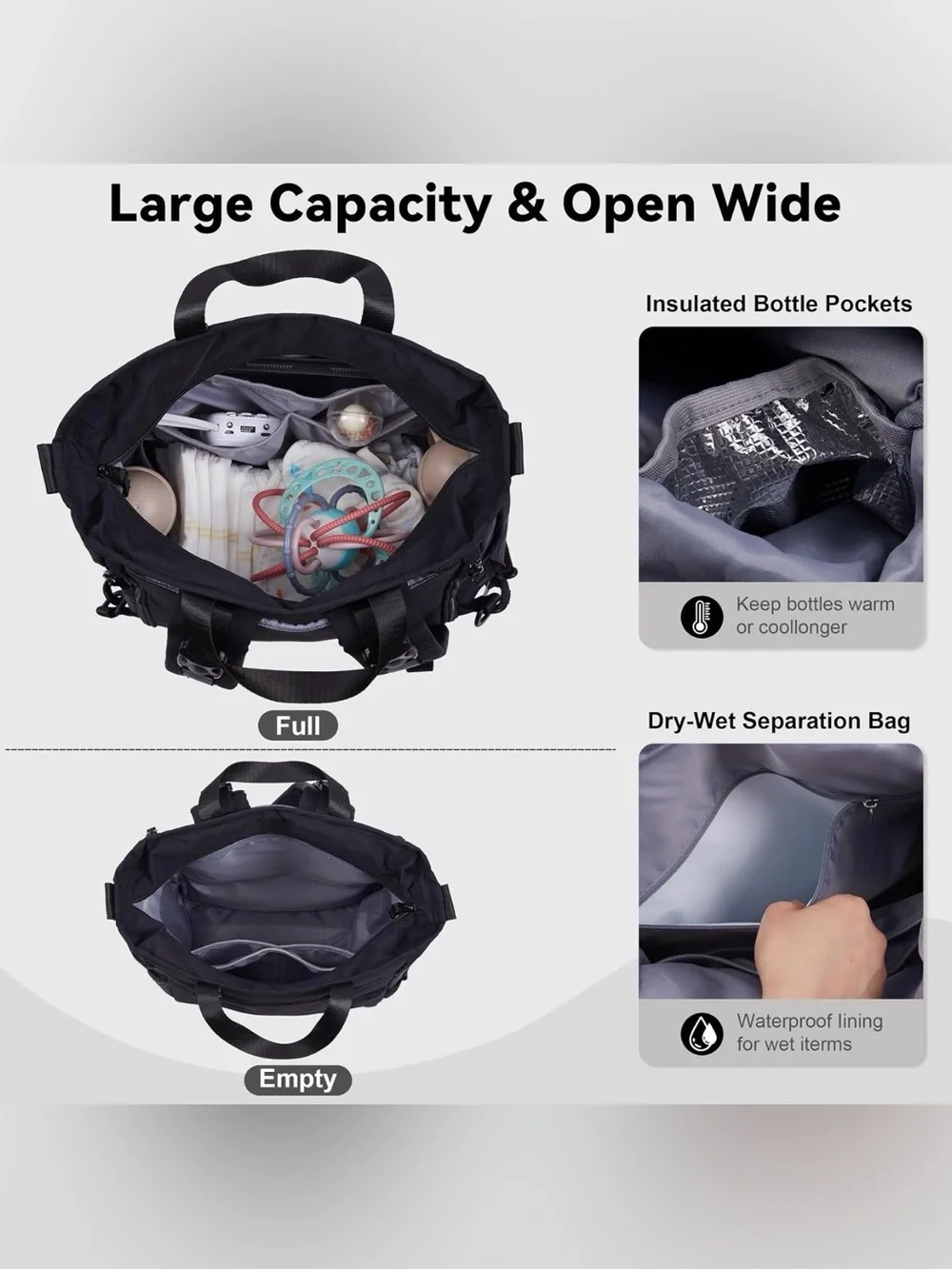 New Diaper bag  Black Tote Backpack - with changing pad